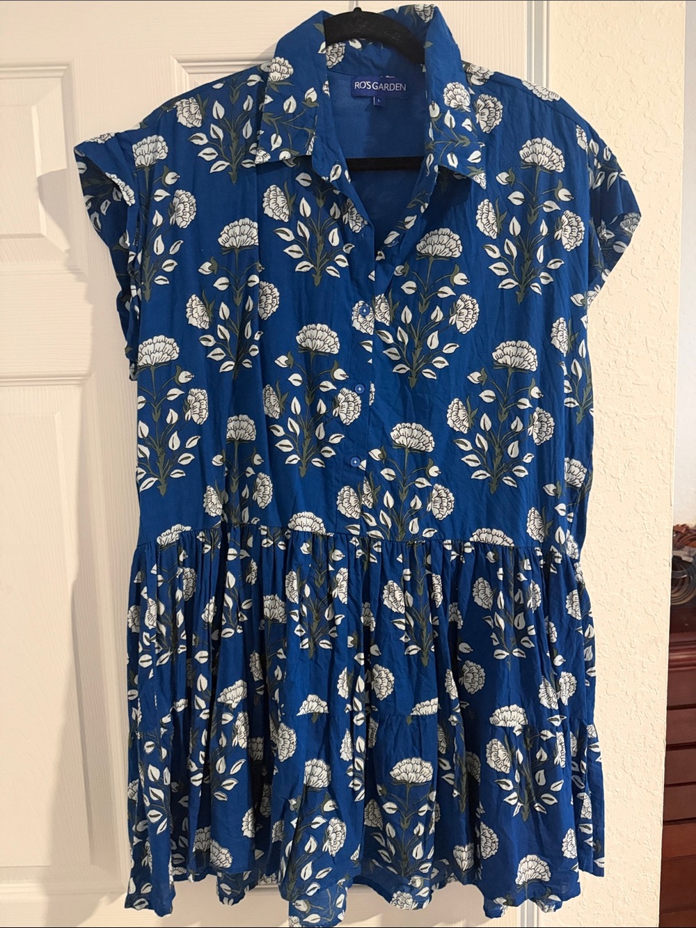 Ros Garden Blue Floral Button-Front Casual Dress